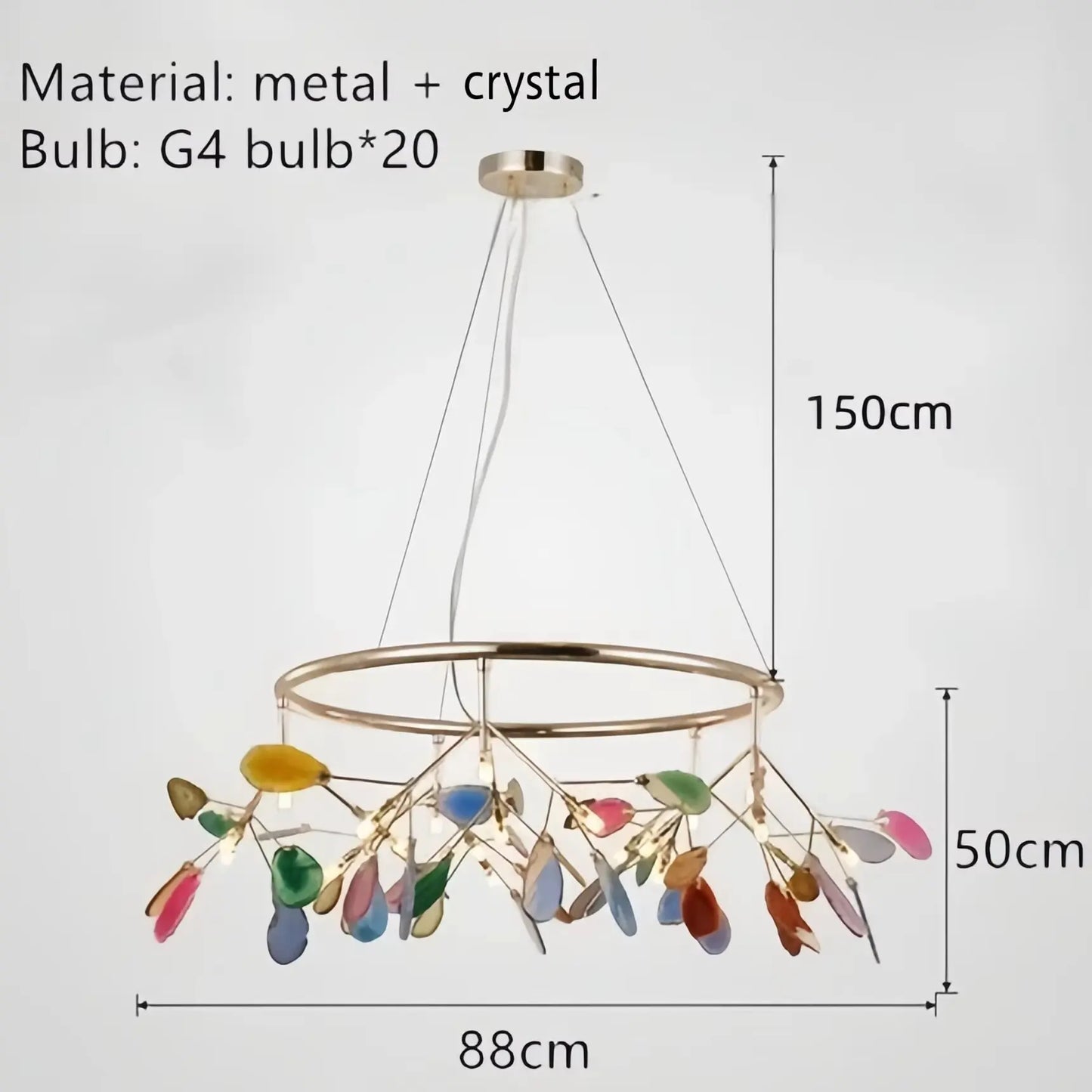 Verthara Premium Agate & Branch Pendant Light | Dimmable LED Chandelier D88cm-20 Lights / Cool white