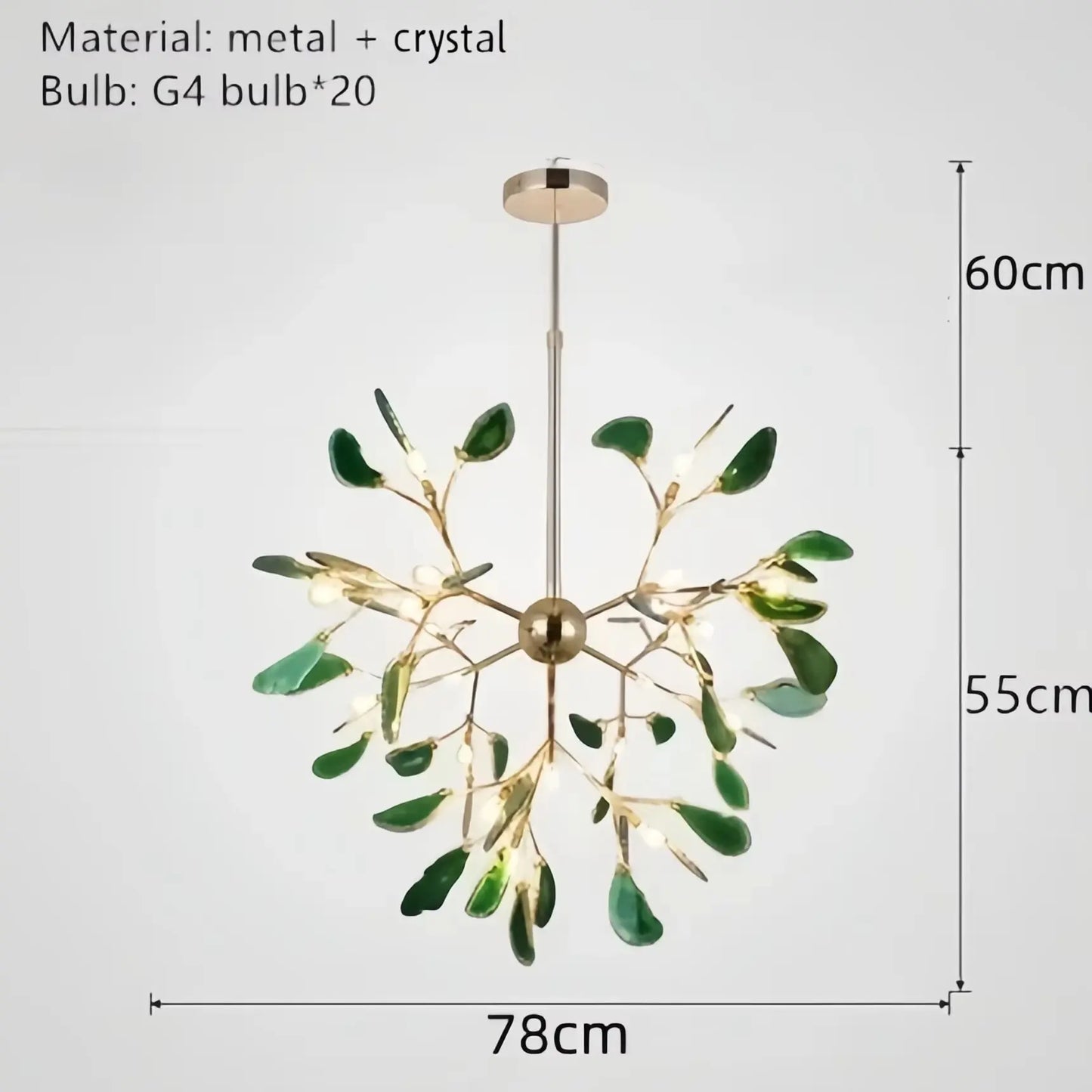 Verthara Premium Agate & Branch Pendant Light | Dimmable LED Chandelier Dia78xH55cm Green / Cool white