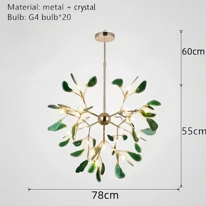 Verthara Premium Agate & Branch Pendant Light | Dimmable LED Chandelier Dia78xH55cm Green / Cool white