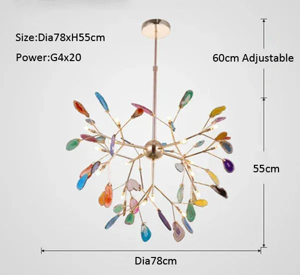 Verthara Premium Agate & Branch Pendant Light | Dimmable LED Chandelier Dia78xH55cm Color / Cool white