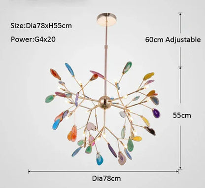 Verthara Premium Agate & Branch Pendant Light | Dimmable LED Chandelier Dia78xH55cm Color / Cool white