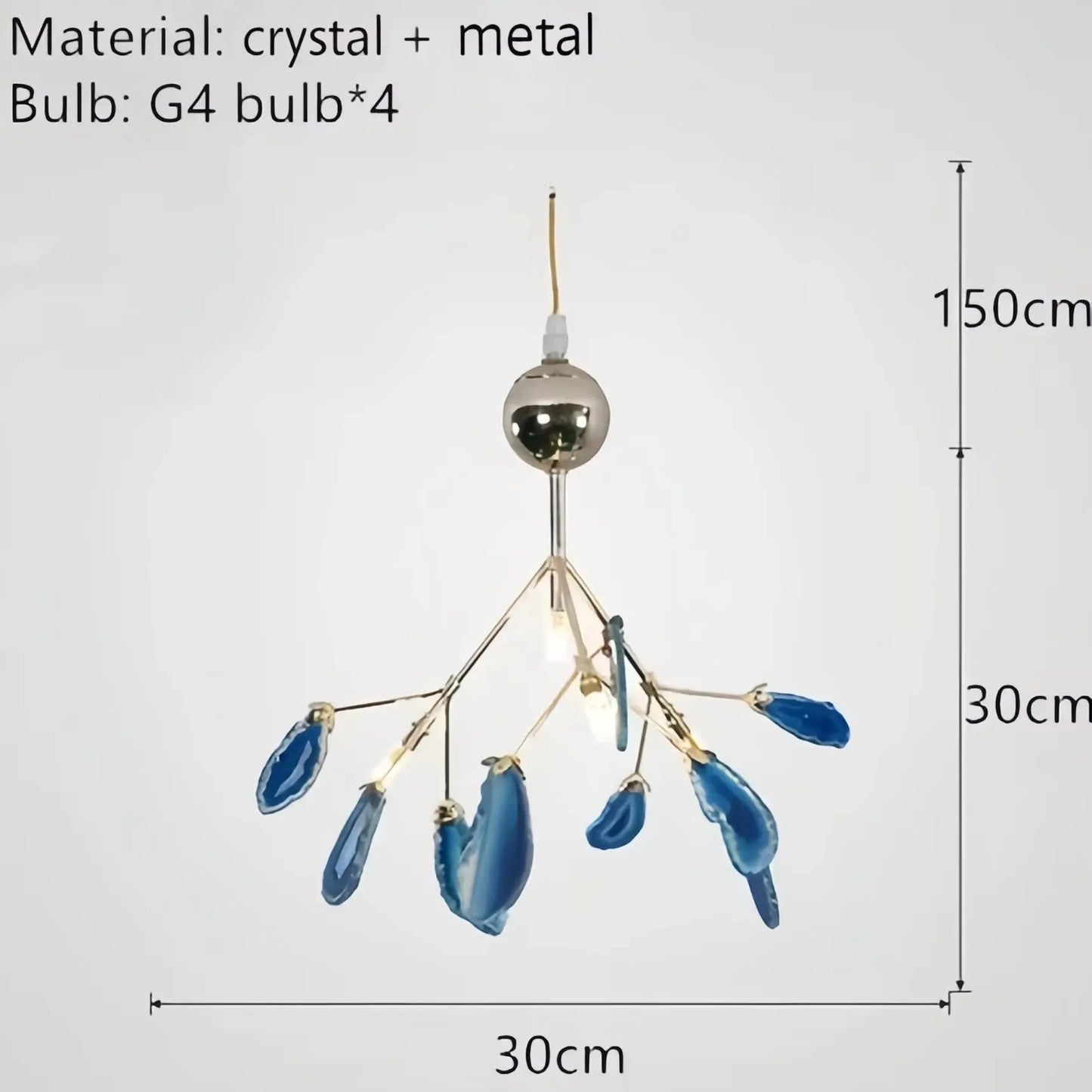 Verthara Premium Agate & Branch Pendant Light | Dimmable LED Chandelier Dia30xH30cm Blue / Cool white
