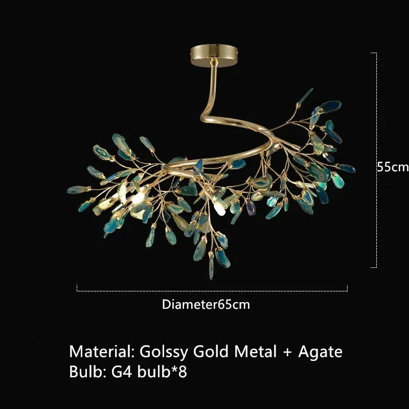 Verthara Premium Agate & Branch Pendant Light | Dimmable LED Chandelier 22 G-8 Bulbs / Cool white