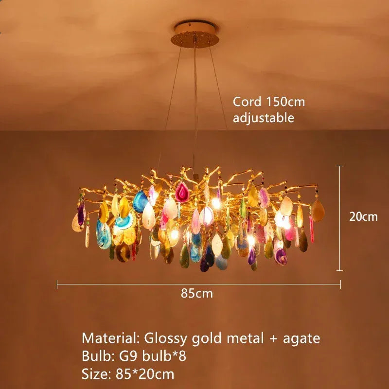 Verthara Premium Agate & Branch Pendant Light | Dimmable LED Chandelier 13 S-8 Bulbs / Cool white