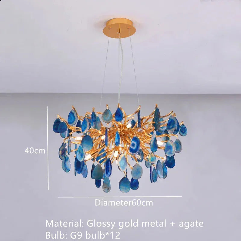 Verthara Premium Agate & Branch Pendant Light | Dimmable LED Chandelier 15 R-12 Bulbs / Cool white