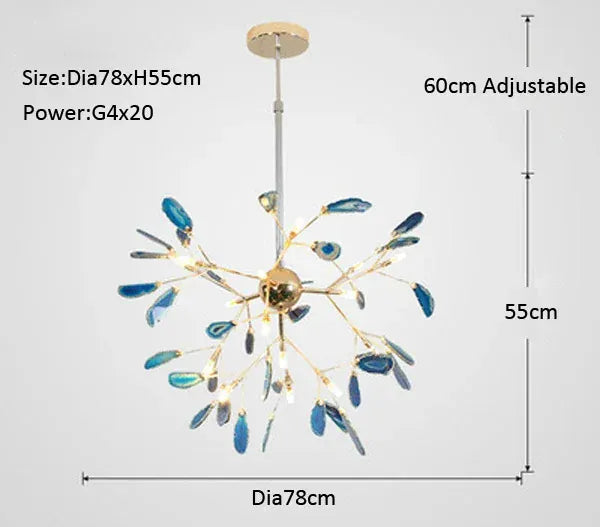 Verthara Premium Agate & Branch Pendant Light | Dimmable LED Chandelier Dia78xH55cm Blue / Cool white
