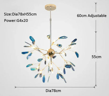 Verthara Premium Agate & Branch Pendant Light | Dimmable LED Chandelier Dia78xH55cm Blue / Cool white