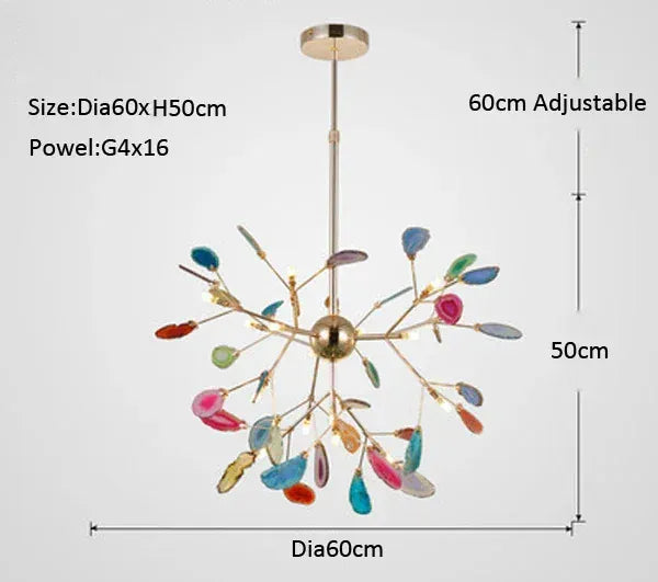Verthara Premium Agate & Branch Pendant Light | Dimmable LED Chandelier Dia60xH50cm Color-1 / Cool white