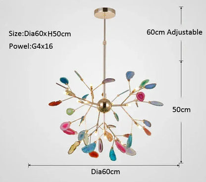 Verthara Premium Agate & Branch Pendant Light | Dimmable LED Chandelier Dia60xH50cm Color-1 / Cool white