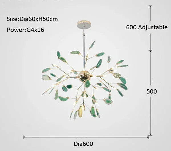 Verthara Premium Agate & Branch Pendant Light | Dimmable LED Chandelier Dia60xH50cm Green / Cool white