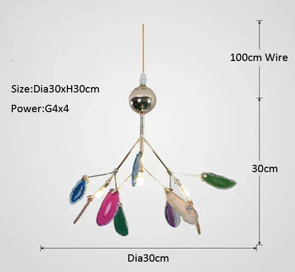 Verthara Premium Agate & Branch Pendant Light | Dimmable LED Chandelier Dia30xH30cm Color / Cool white