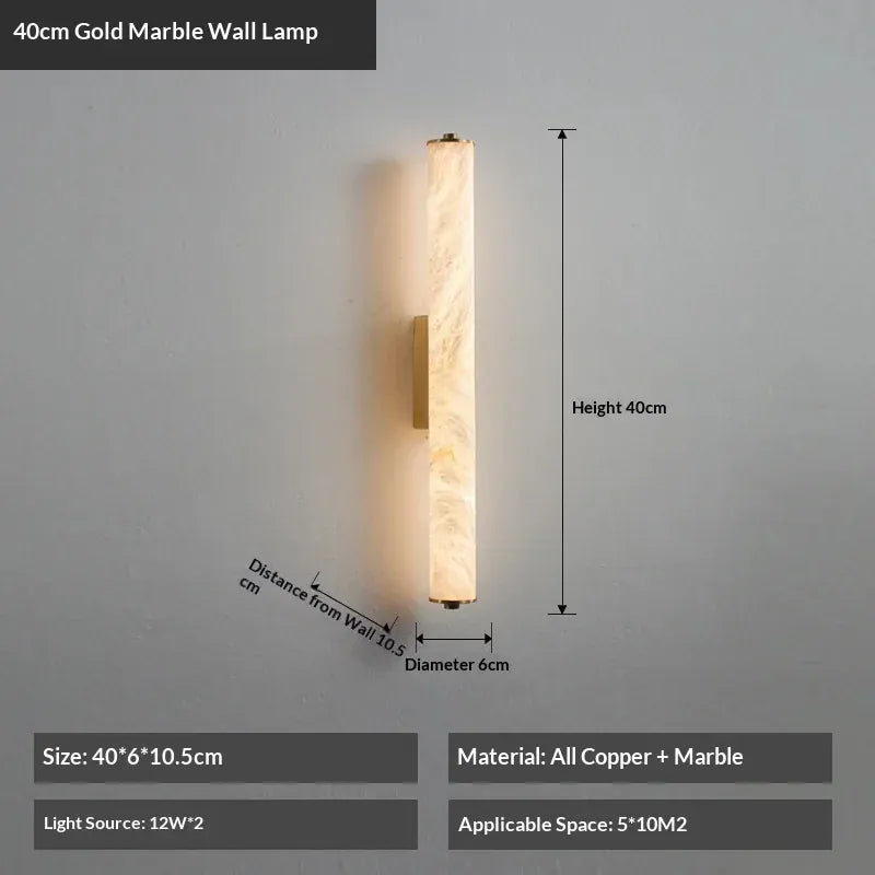 Verthara Premium Alabaster & Copper Marble Wall Sconce 40cm Gold