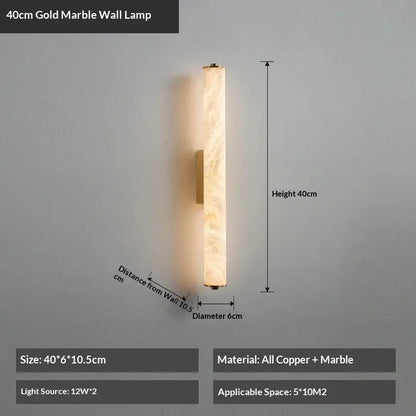 Verthara Premium Alabaster & Copper Marble Wall Sconce 40cm Gold