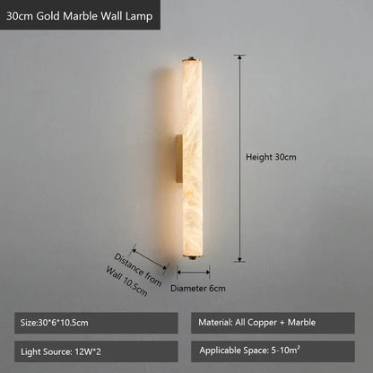 Verthara Premium Alabaster & Copper Marble Wall Sconce 30cm Gold