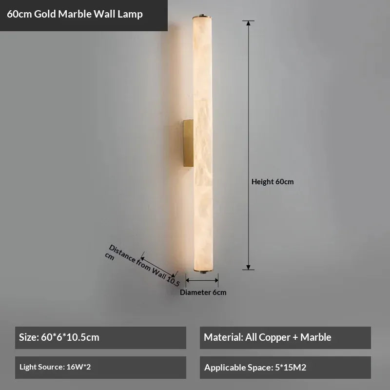 Verthara Premium Alabaster & Copper Marble Wall Sconce 60cm Gold