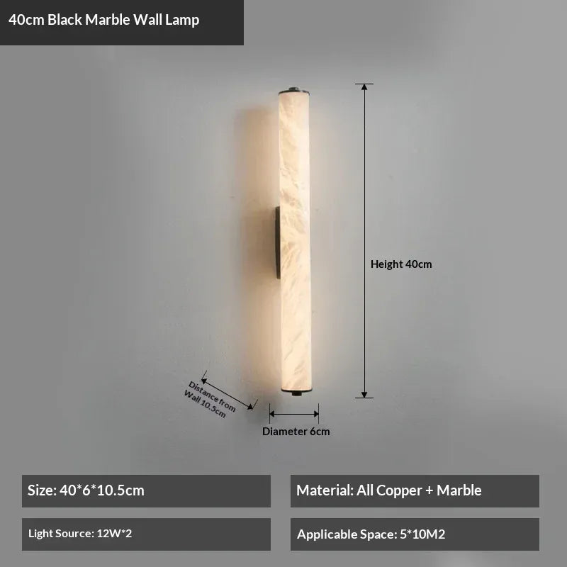 Verthara Premium Alabaster & Copper Marble Wall Sconce 40cm Black