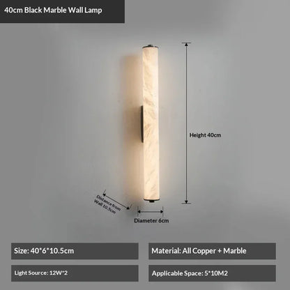 Verthara Premium Alabaster & Copper Marble Wall Sconce 40cm Black