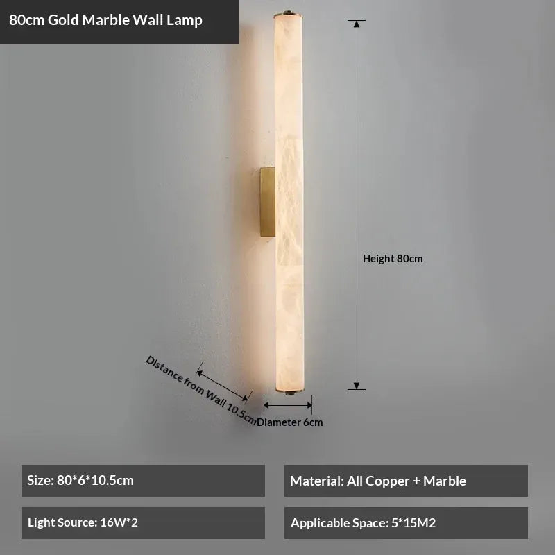 Verthara Premium Alabaster & Copper Marble Wall Sconce 80cm Gold