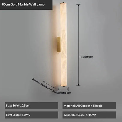 Verthara Premium Alabaster & Copper Marble Wall Sconce 80cm Gold