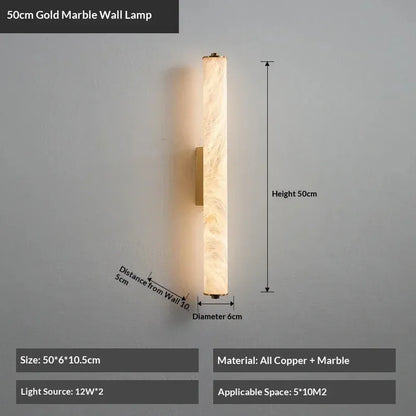 Verthara Premium Alabaster & Copper Marble Wall Sconce 50cm Gold