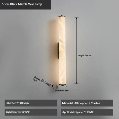Verthara Premium Alabaster & Copper Marble Wall Sconce 50cm Black
