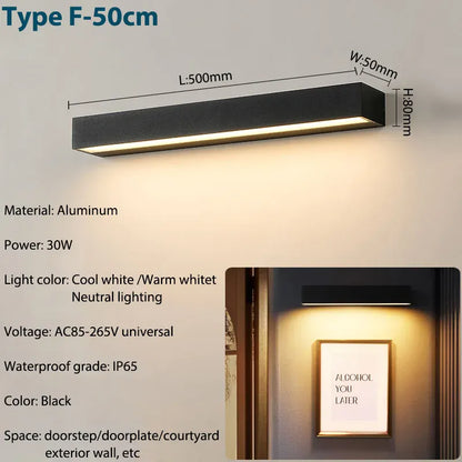 Verthara Premium Aluminium Outdoor Porch Wall Sconce cool white 6000k / black 50cm