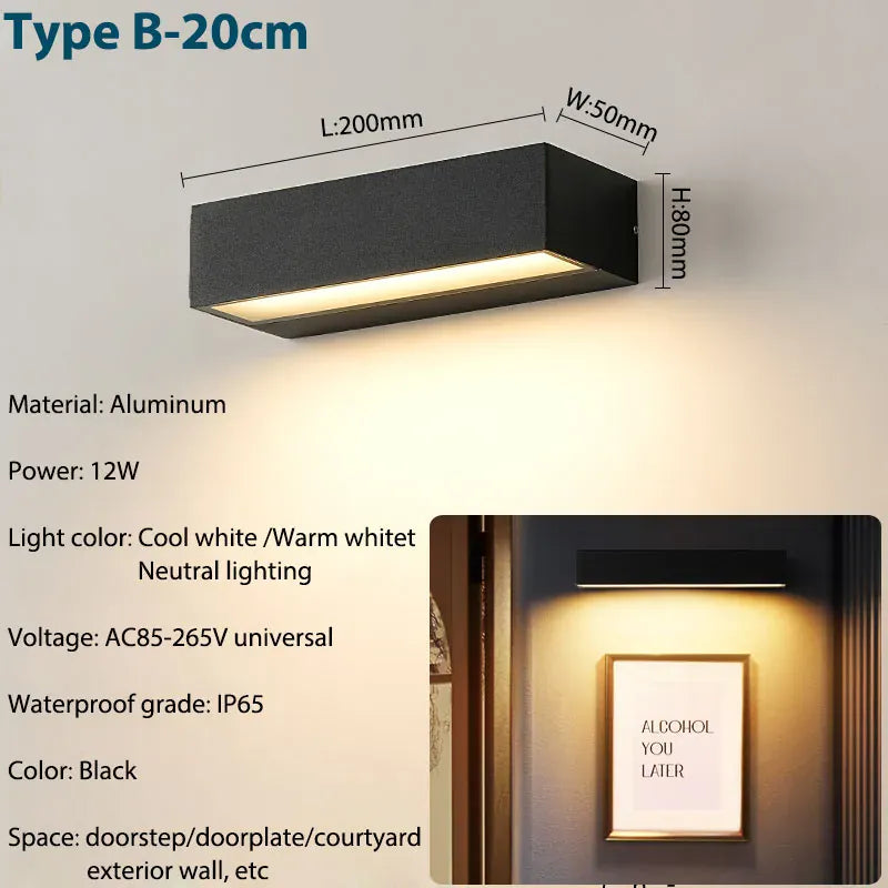 Verthara Premium Aluminium Outdoor Porch Wall Sconce cool white 6000k / black 20cm