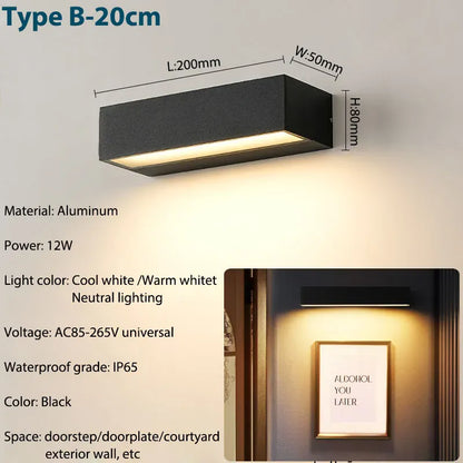 Verthara Premium Aluminium Outdoor Porch Wall Sconce cool white 6000k / black 20cm