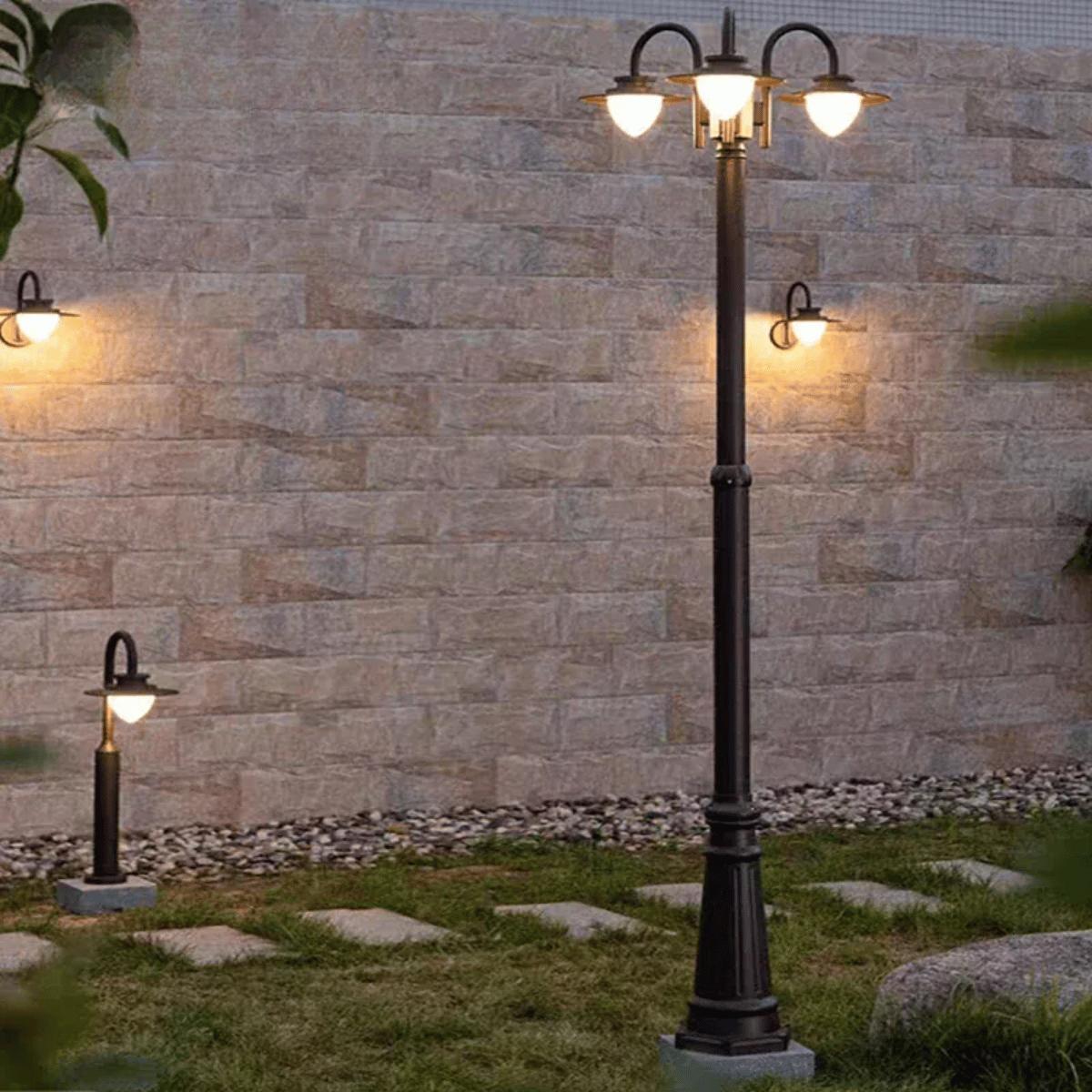 Verthara Premium Aluminium Outdoor Post Light With 3 Heads – Hardwired - Brown Finish - Ideal For Garden - Patio - Walkway - Driveway C Post lamp