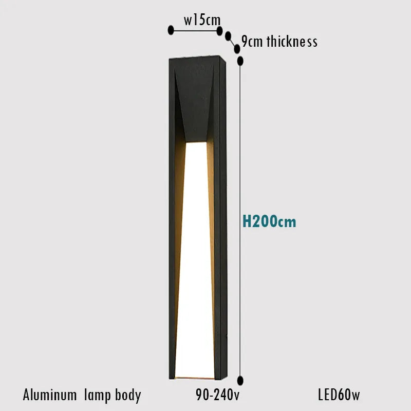 Verthara Premium Black Exterior Porch Wall Light cool white / H200cm