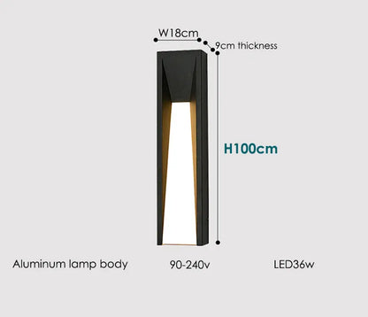Verthara Premium Black Exterior Porch Wall Light cool white / H100cm