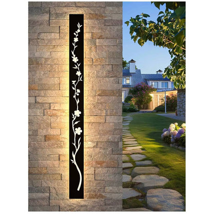 Verthara Premium Black LED Outdoor Wall Light with Waterproof IP67 Rating and Peach Flower Pattern - Stainless Steel Wall Sconce for Garden or Villa