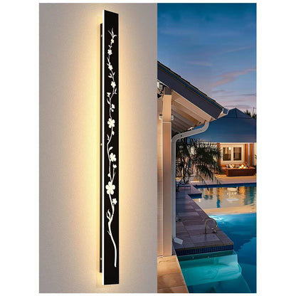 Verthara Premium Black LED Outdoor Wall Light with Waterproof IP67 Rating and Peach Flower Pattern - Stainless Steel Wall Sconce for Garden or Villa