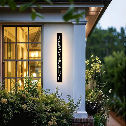 Verthara Premium Black LED Outdoor Wall Light with Waterproof IP67 Rating and Peach Flower Pattern - Stainless Steel Wall Sconce for Garden or Villa