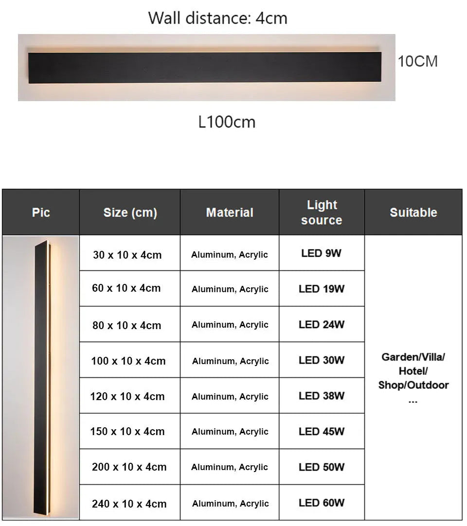 Verthara Premium Black Long Wall Sconce with Dimmer