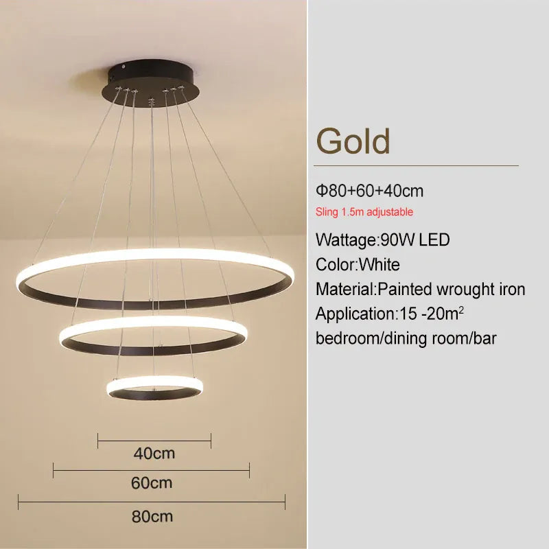 Verthara Premium Black Ring LED Pendant Light | Dimmable & Remote black 40-60-80cm