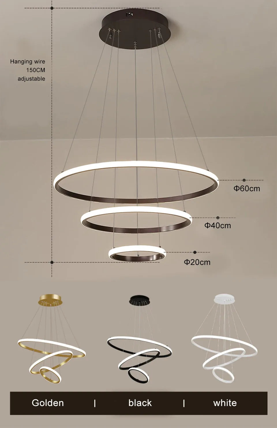 Verthara Premium Black Ring LED Pendant Light | Dimmable & Remote