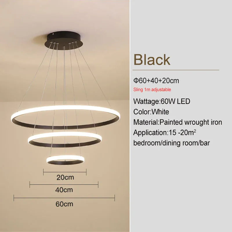 Verthara Premium Black Ring LED Pendant Light | Dimmable & Remote black 20-40-60cm