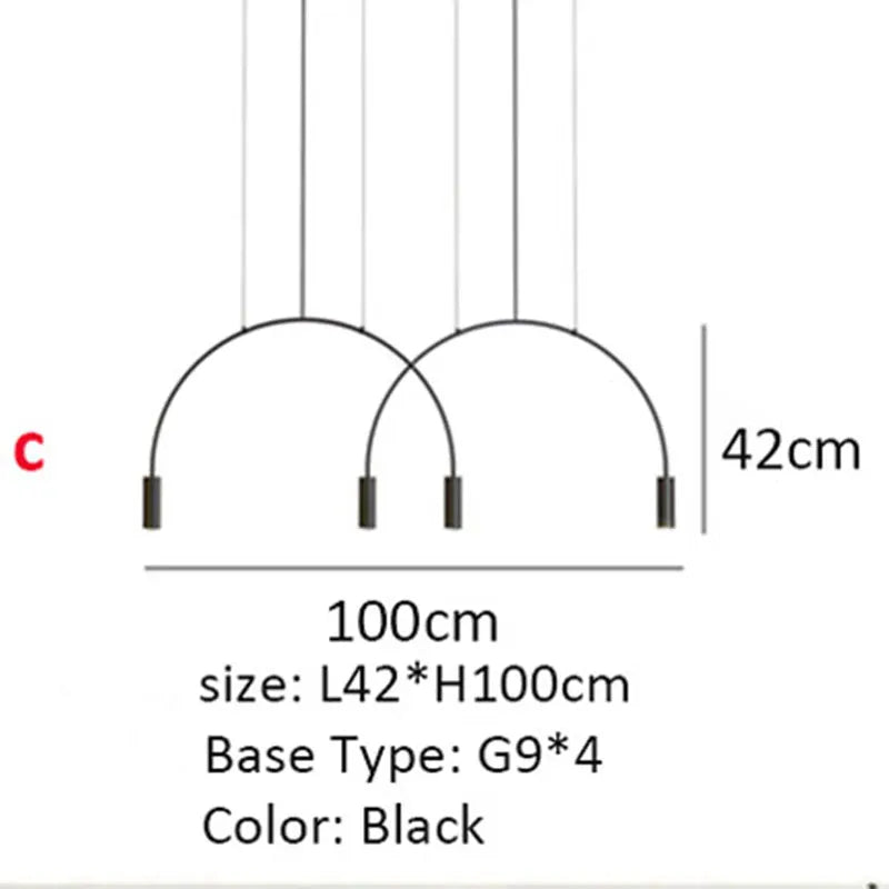 Verthara Premium Black Semicircle Arc Pendant Light | G9 LED | 3-Light C