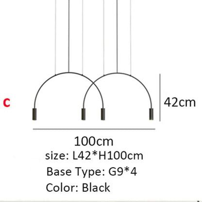 Verthara Premium Black Semicircle Arc Pendant Light | G9 LED | 3-Light C