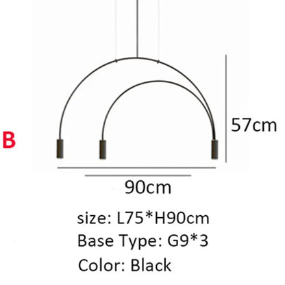 Verthara Premium Black Semicircle Arc Pendant Light | G9 LED | 3-Light B