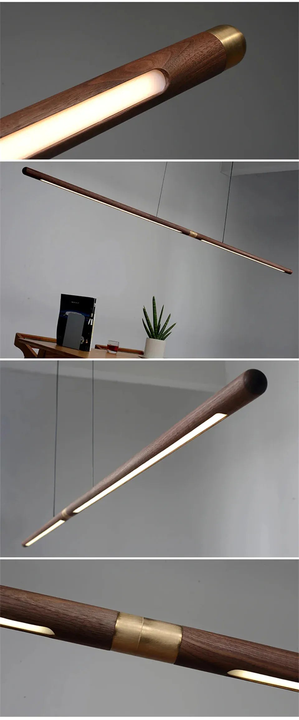 Verthara Premium Black Walnut & LED Strip Pendant Light