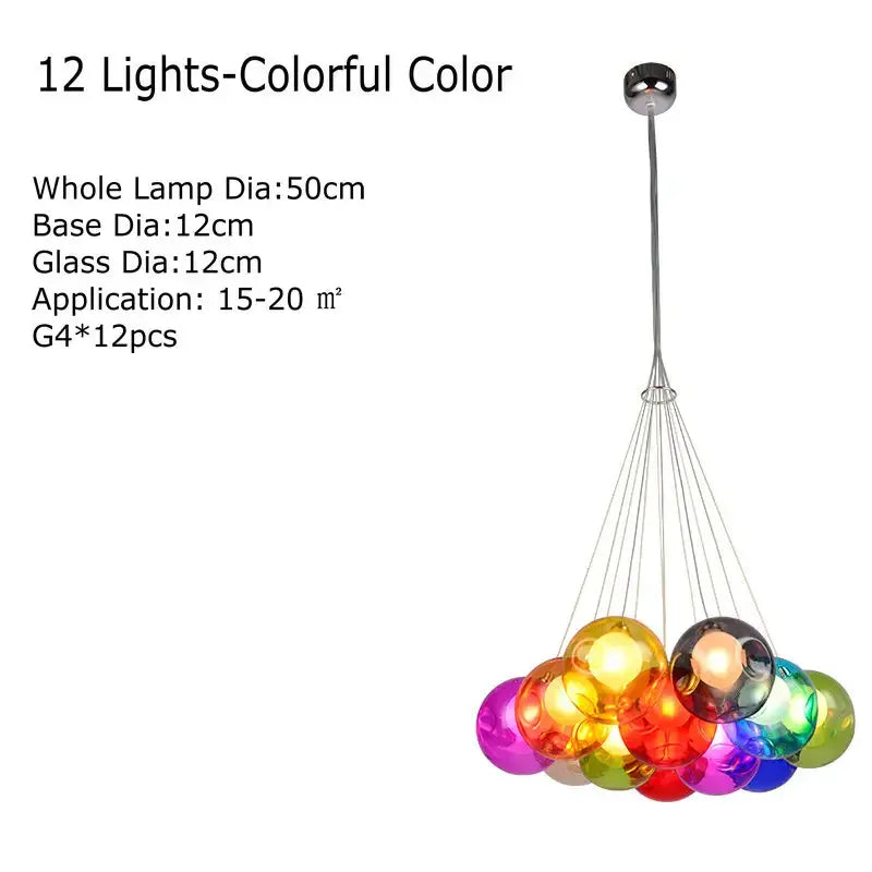Verthara Premium Colourful Glass Bubble Chandelier 12 Lights Colorful / Cold White
