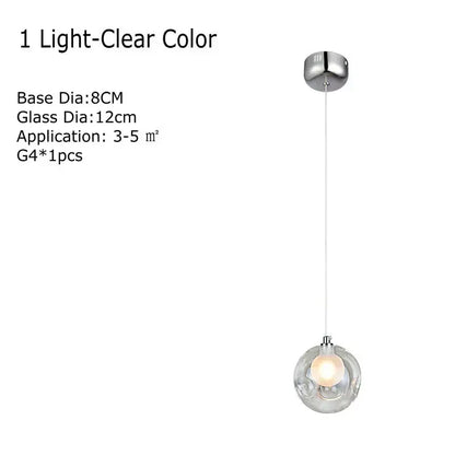 Verthara Premium Colourful Glass Bubble Chandelier Clear-1 head / Cold White
