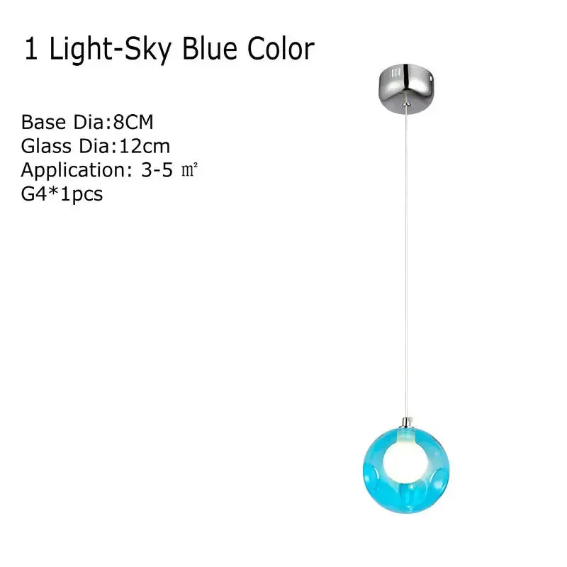 Verthara Premium Colourful Glass Bubble Chandelier Sky Blue-1 head / Cold White