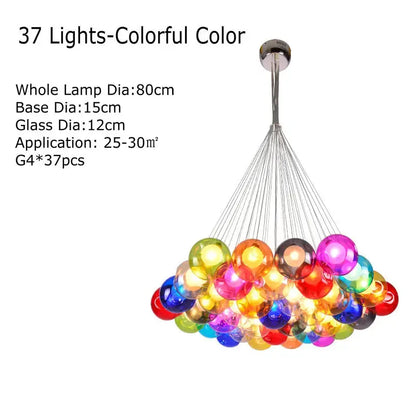 Verthara Premium Colourful Glass Bubble Chandelier 37 Lights Colorful / Cold White