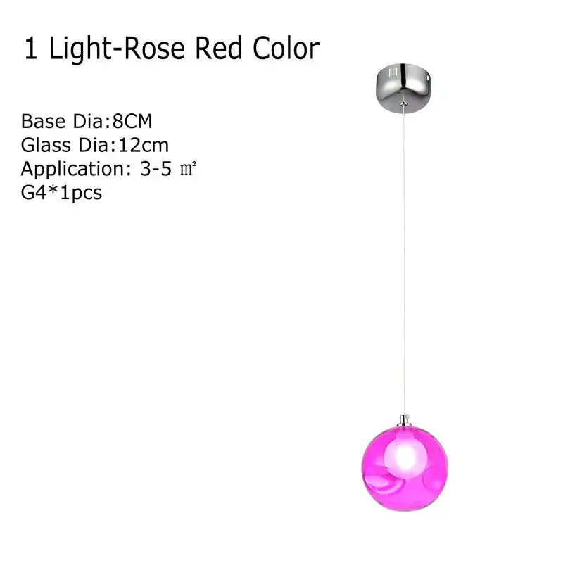 Verthara Premium Colourful Glass Bubble Chandelier Rose Red-1 head / Cold White