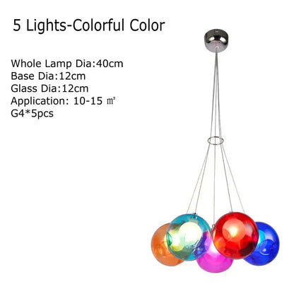 Verthara Premium Colourful Glass Bubble Chandelier 5 Lights Colorful / Cold White
