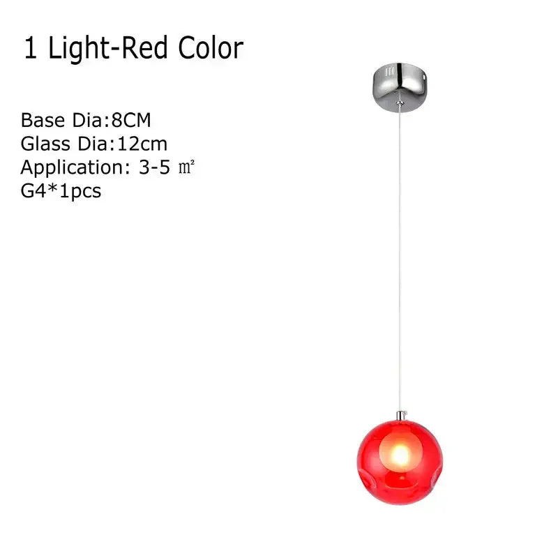 Verthara Premium Colourful Glass Bubble Chandelier Red-1 head / Cold White