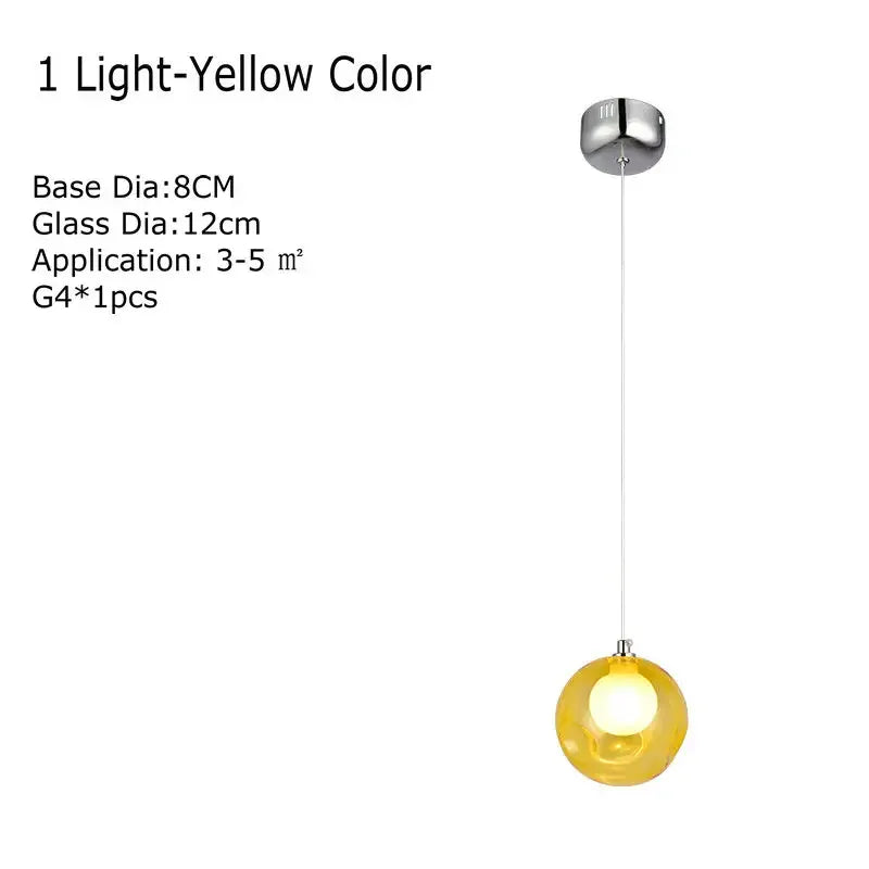 Verthara Premium Colourful Glass Bubble Chandelier Yellow-1 head / Cold White